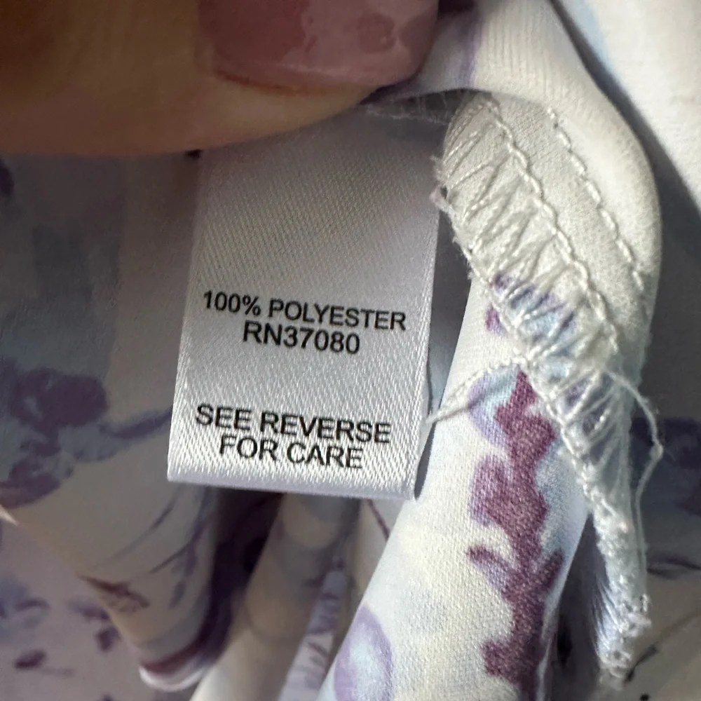 Cato Blue Floral Blouse Puff Sleeve V Neck Lightweight Top XL - Picture 5 of 6